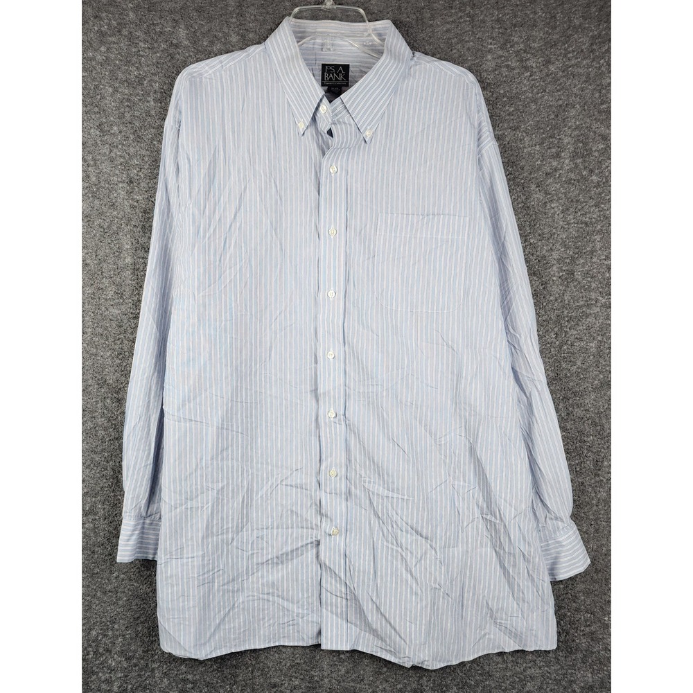 Jos A Bank Button‎ Down Mens 18-35 Blue White Striped Traveler Collection Shirt